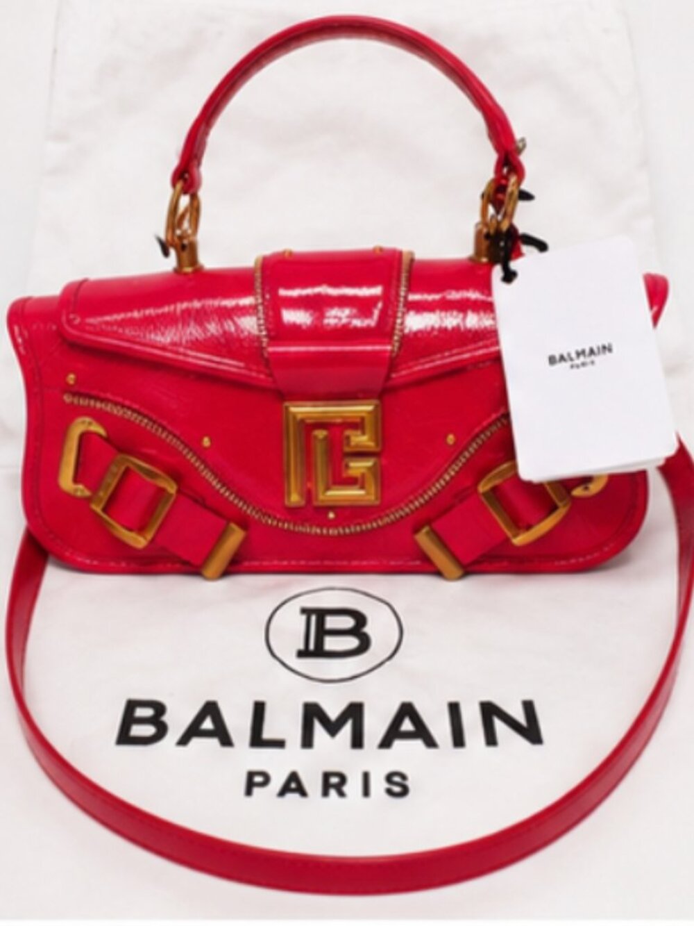 Balmain Blaze Rose Pink Patent 2-Way Baguette Bag | NWT | Rare | COA